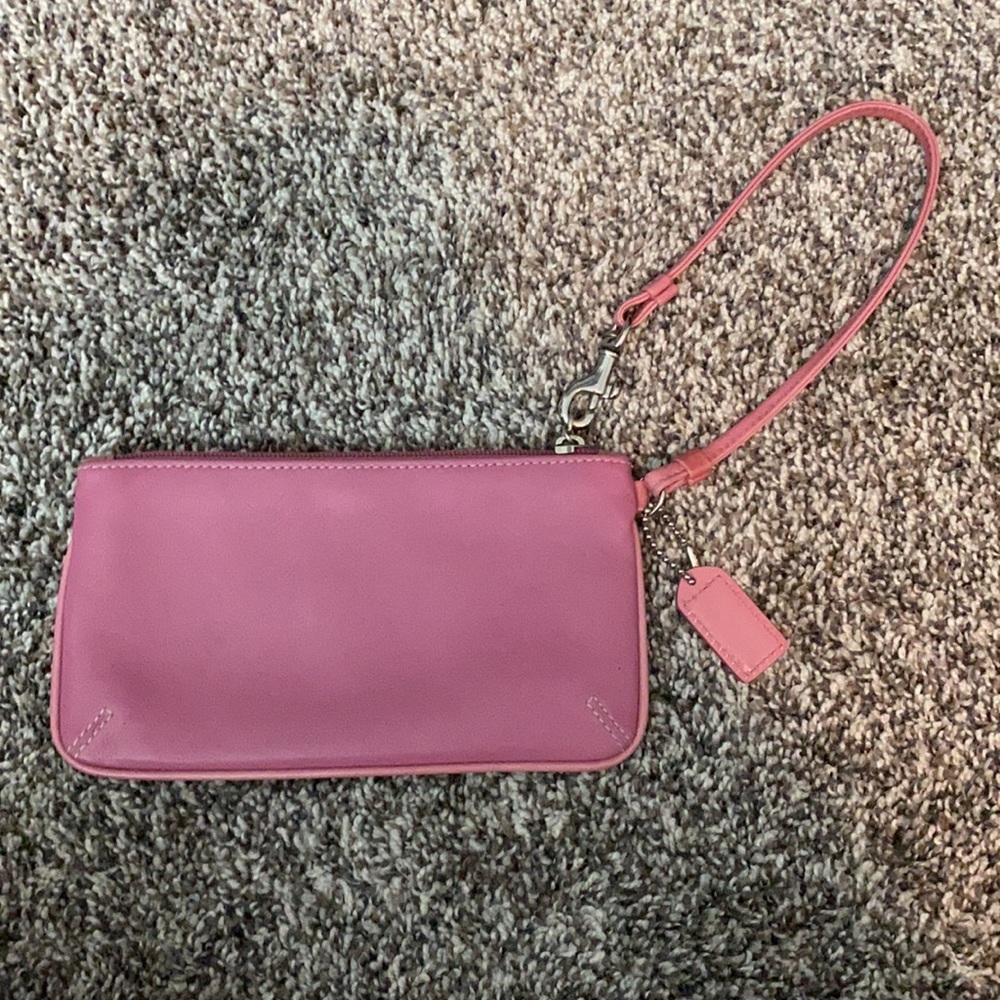 Coach Pink Leather Wristlet Clutch Pouch - Picture 3 of 4